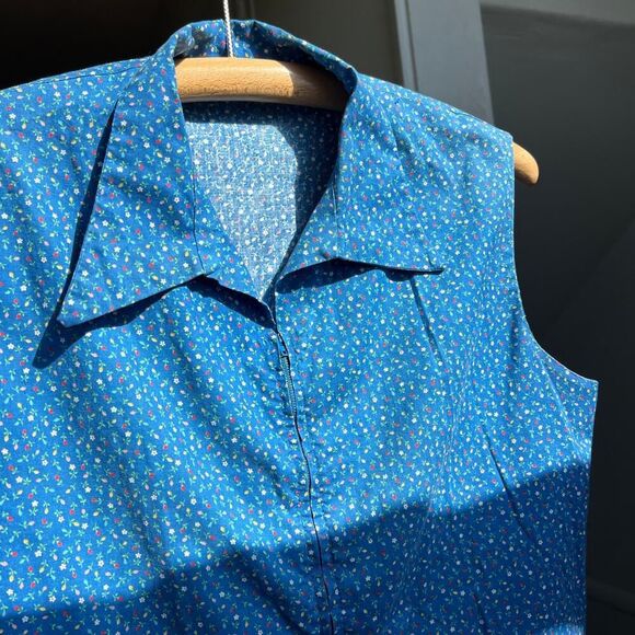 Vintage 70s retro farmcore cotton top daggar collar front zip sleeveless western - Picture 1 of 7